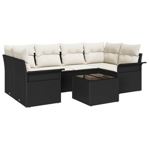 vidaXL Ensemble de Canapés de Jardin 7 Pièces avec Coussins Noir Rotin