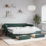 vidaXL Lit de jour avec gigogne et tiroirs vert foncé 90x200cm velours