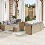 vidaXL Ensemble de Sofa de Jardin 11 Pièces avec Coussins Beige Poly Rattan Acacia