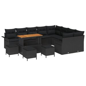 vidaXL Ensemble de canapé de jardin avec coussin 13 Pièces Noir