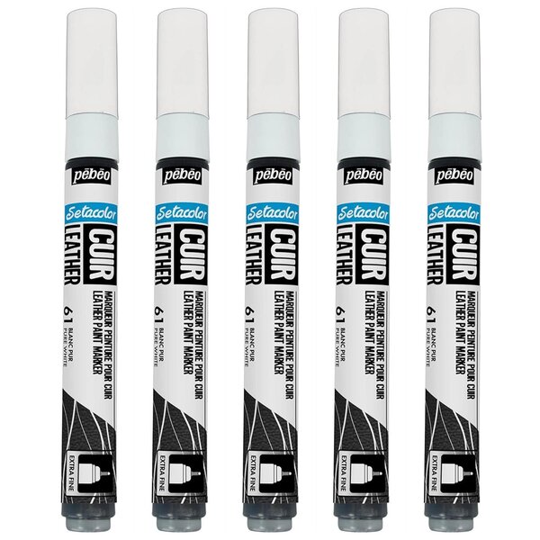 Marqueur Acrylique Setacolor Spécial Cuir Mat Satiné Extra Fine Blanc Pur x 5 PÉBÉO