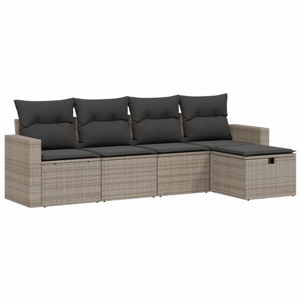 vidaXL Salon de jardin 5 Pièces avec coussins gris résine tressée