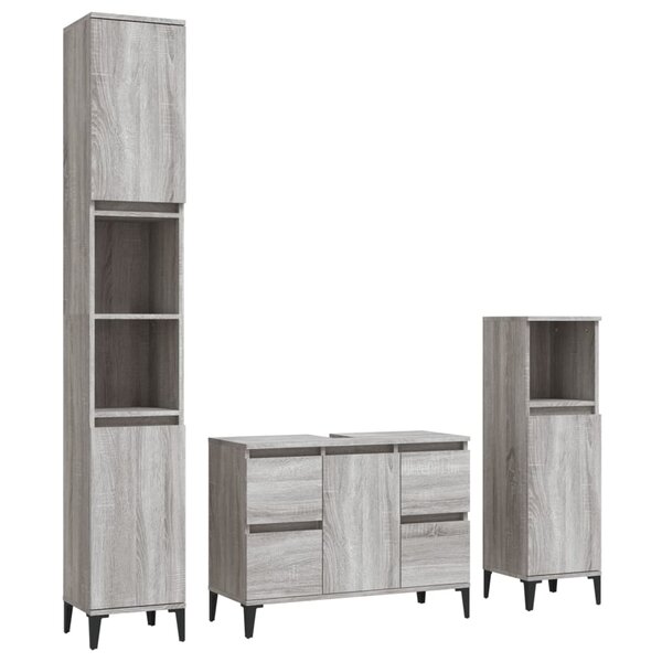 vidaXL Ensemble de meubles de salle de bain 3 Pièces Sonoma gris