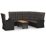 vidaXL Salon de jardin 3 Pièces avec coussins Noir Résine tressée