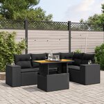 vidaXL Salon de jardin 6 Pièces avec coussins noir résine tressée