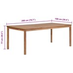 vidaXL Table de jardin 200x100x77 cm Bois de teck solide