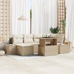 vidaXL Ensemble de canapé de jardin 7 pièces avec coussins beige en polyrotin