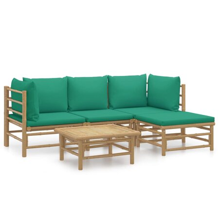 vidaXL Salon de jardin 5 Pièces avec coussins vert bambou