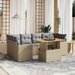 vidaXL Salon de jardin avec coussins 7 Pièces beige résine tressée