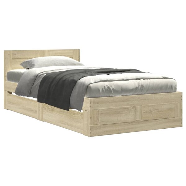vidaXL Cadre de lit et tête de lit sans matelas chêne sonoma 100x200cm