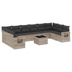 vidaXL Salon de jardin 11 Pièces avec coussins gris clair résine tressée