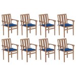 vidaXL Chaises de jardin empilables avec coussins lot de 8 Teck solide