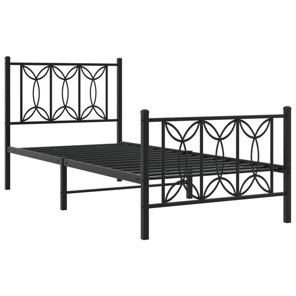 vidaXL Cadre de lit métal avec tête de lit/pied de lit noir 90x200 cm