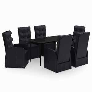 vidaXL Ensemble à manger de jardin avec coussins 7 Pièces Noir