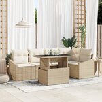 vidaXL Ensemble de canapé de jardin 6 pièces avec coussins beige en rattan synthétique