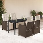 vidaXL Ensemble à manger de jardin 5 Pièces et coussins marron poly rotin