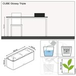 LECHUZA Jardinière CUBE Glossy Triple ALL-IN-ONE Blanc brillant