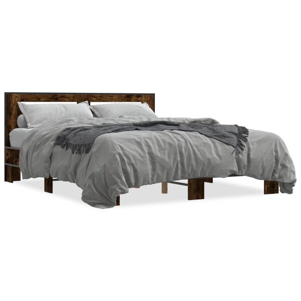 vidaXL Cadre de lit chêne fumé 150x200 cm bois d'ingénierie et métal
