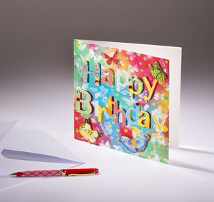 Carte double coll'âge- joyeux anniversaire générique papillons