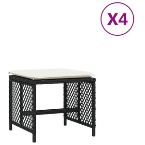 vidaXL Tabourets de jardin et coussins lot de 4 noir 41x41x36 cm rotin