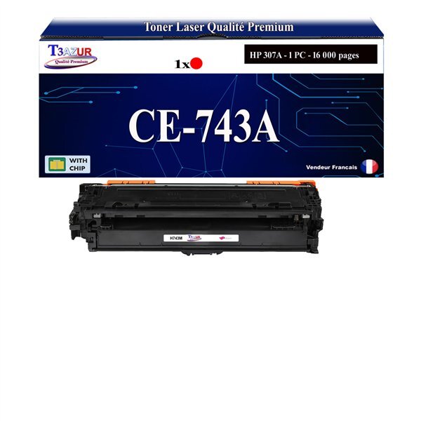 T3AZUR - 307A Toner compatible avec CE743A compatible avec HP Color LaserJet CP 5220  CP 5225 Magenta
