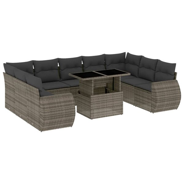 vidaXL Salon de jardin avec coussins 10 Pièces gris résine tressée