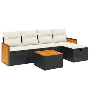 vidaXL Salon de jardin 6 Pièces avec coussins noir résine tressée