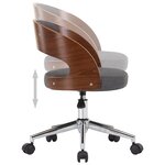Chaise fauteuil siège pivotante de bureau informatique étude bois courbé et tissu gris 02_0024107