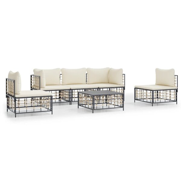 vidaXL Salon de jardin 6 Pièces avec coussins anthracite résine tressée