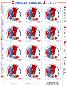 Feuille de 12 timbres - Conciliateurs de justice - Lettre verte