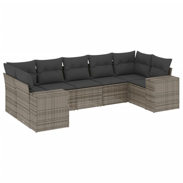 vidaXL Salon de jardin avec coussins 7 Pièces gris résine tressée