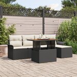 Ensemble de Canapé de Jardin de 6 Pièces avec Coussins en Rattan Poly Noir