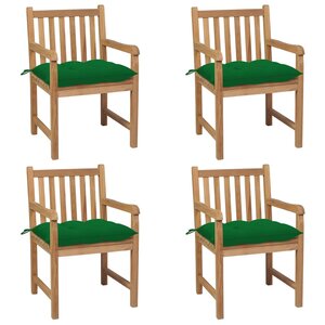 vidaXL Chaises de jardin 4 Pièces avec coussins vert Bois de teck solide