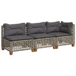 vidaXL Canapé de jardin avec coussins 3 places gris résine tressée