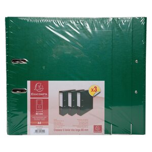 Lot De 3 Classeurs À Levier - Dos De 80mm - Format À Classer A4 - Extérieur En Polypropylène / Intérieur En Papier - Vert Foncé - Exacompta