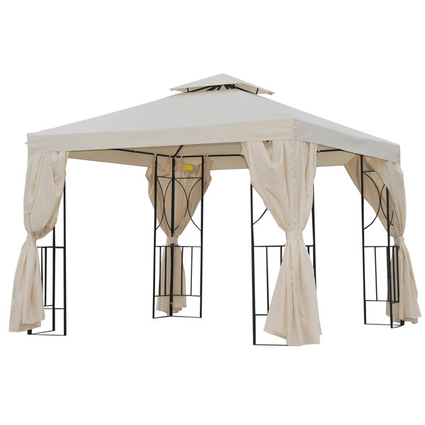 Tonnelle barnum style colonial double toit toiles latérales amovibles 2 95L x 2 95l x 2 65H m beige noir