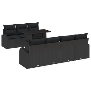 vidaXL Ensemble de Canapé de Jardin de 8 Pièces avec Coussins Noir Poly Rattan