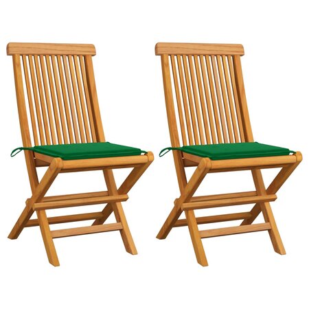 vidaXL Chaises de jardin avec coussins vert 2 Pièces Bois de teck massif