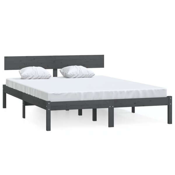 vidaXL Cadre de lit Gris Bois de pin massif 140x190 cm