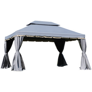 Tonnelle barnum pavillon de jardin style colonial double toit toile moustiquaires et toiles amovibles 3 9L x 2 9l x 2 8H m gris