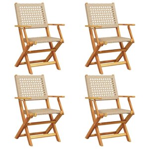vidaXL Chaises de jardin pliantes lot de 4 beige rotin et bois massif