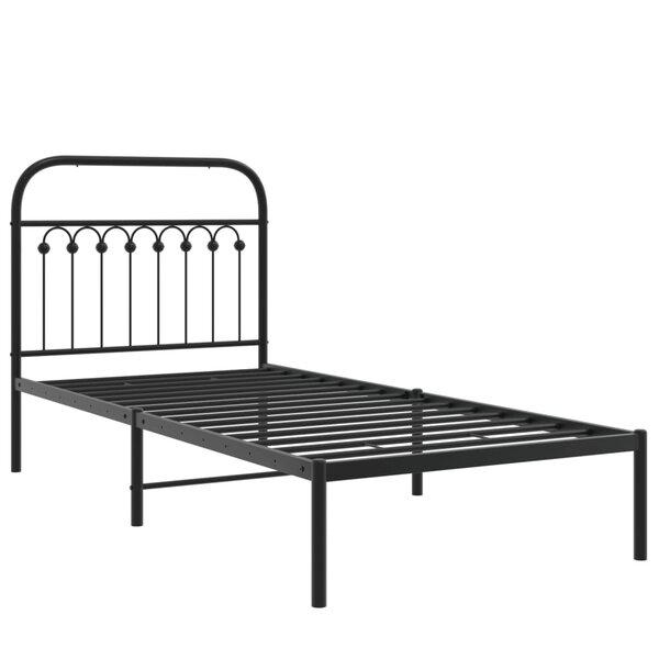 vidaXL Cadre de lit métal avec tête de lit noir 90x200 cm