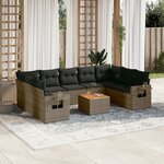 vidaXL Salon de jardin avec coussins 10 Pièces gris résine tressée