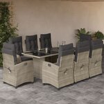 vidaXL Ensemble à manger de jardin et coussins 9 Pièces gris clair rotin