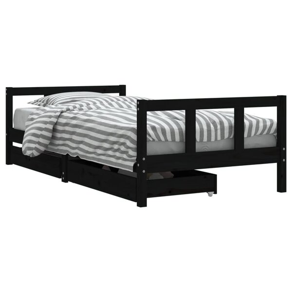 vidaXL Cadre de lit d'enfants tiroirs noir 90x190cm bois de pin massif