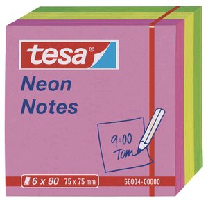 Lot de 6 Bloc-notes repositionnables 75 x 75 mm tricolore Neon TESA