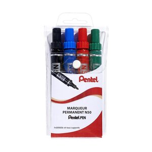 N50 - Marqueur permanent pointe ogive trait 1,5 mm - 4 couleurs assorties (paquet 4 unités)