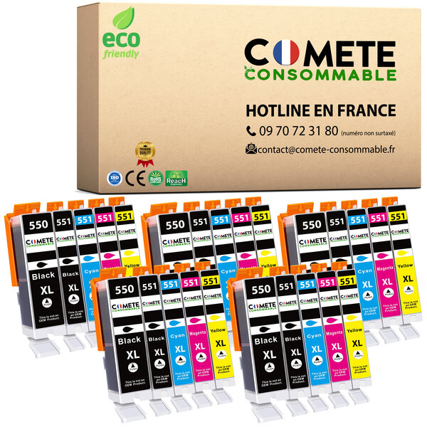 COMETE, Entreprise française - 550 551 XL - 25 Cartouches d'encre Compatibles avec Canon PGI-550 CLI-551 550XL 551XL pour imprimante PIXMA (25)
