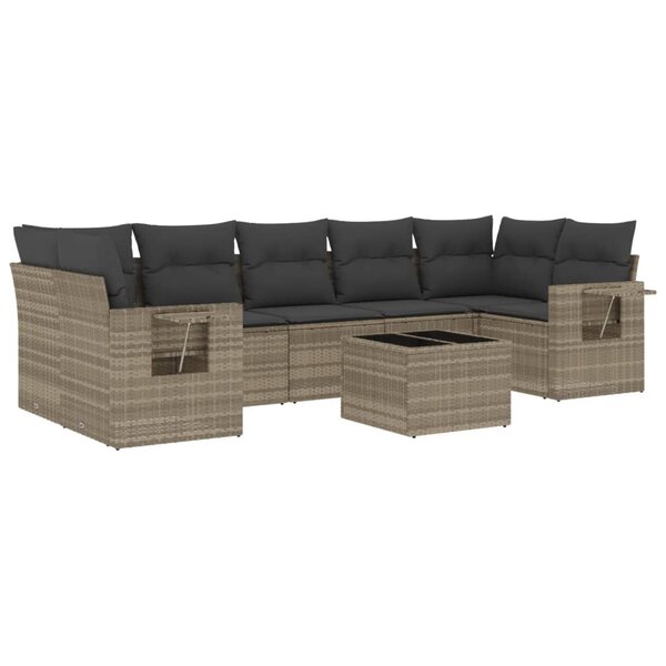 vidaXL Salon de jardin 8 Pièces avec coussins gris clair résine tressée