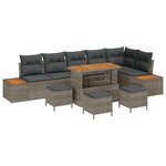 Ensemble de canapé de jardin 10 pièces avec coussins gris poly rattan acacia